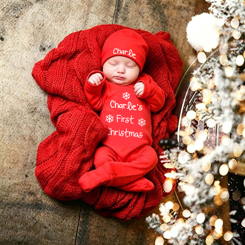 Personalized Baby First Christmas Romper & Hat Set | MCGift389