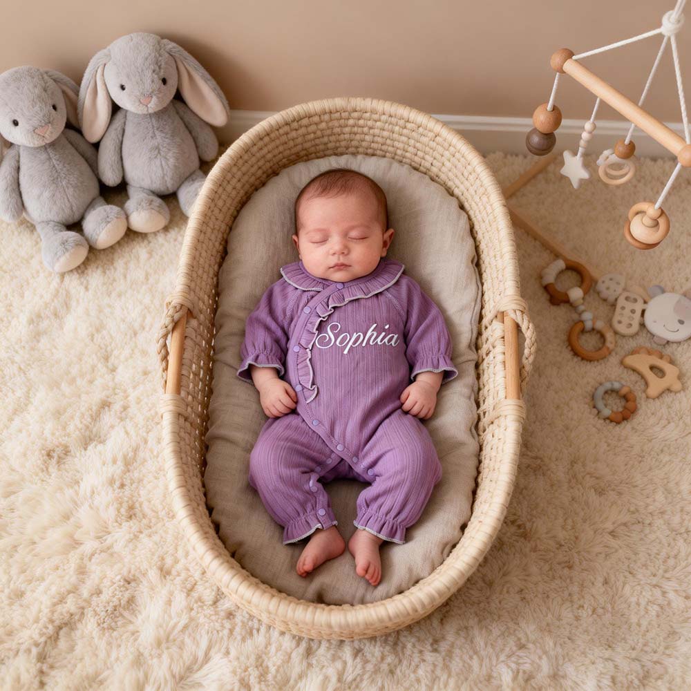 Personalized Embroidered Long Sleeve Buttons Ruffle Coming Home Outfit | CWBaby532