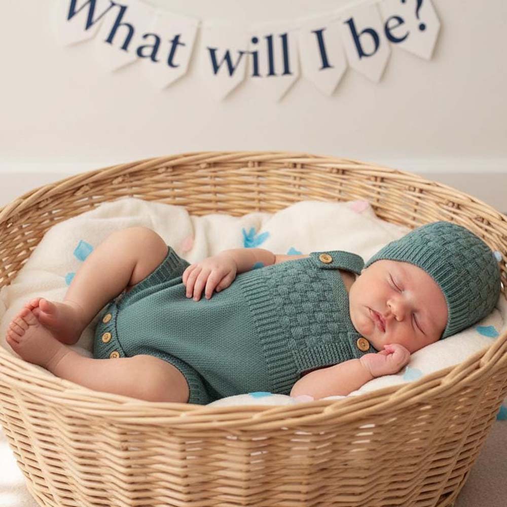 Personalized Embroidered Baby Knit Newborn Romper Set With Beanie | CWBaby538