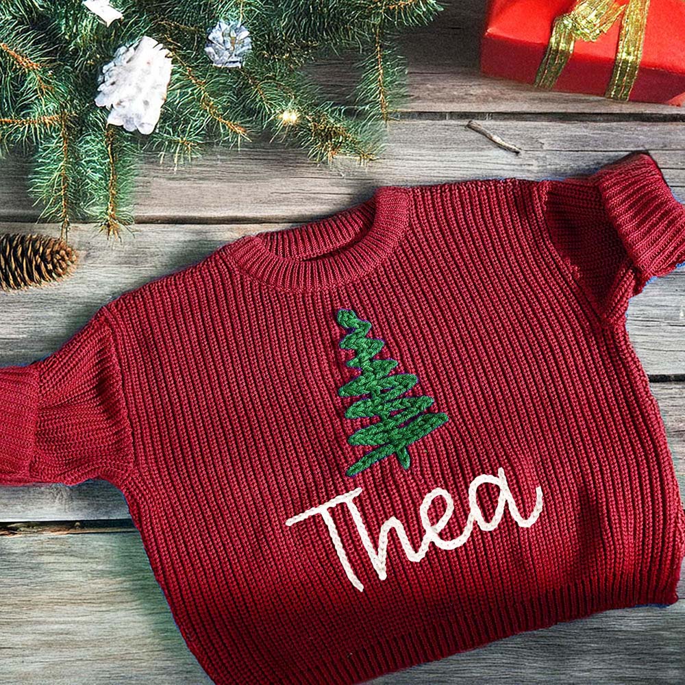 Personalized Hand Embroidered Christmas Knit Sweater | MCGift390