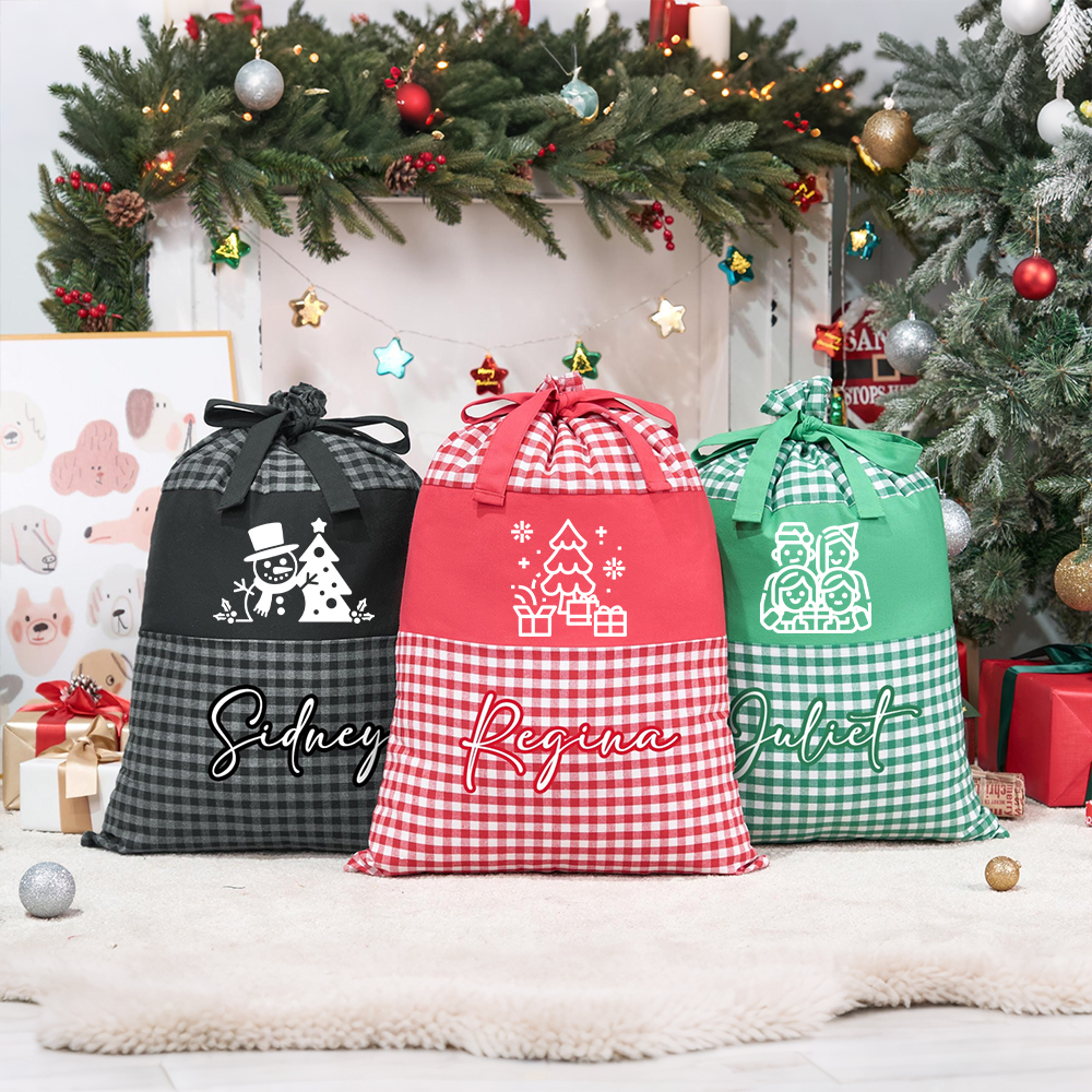 Personalized Christmas Custom Name Plaid Gift Bag | MCGift397