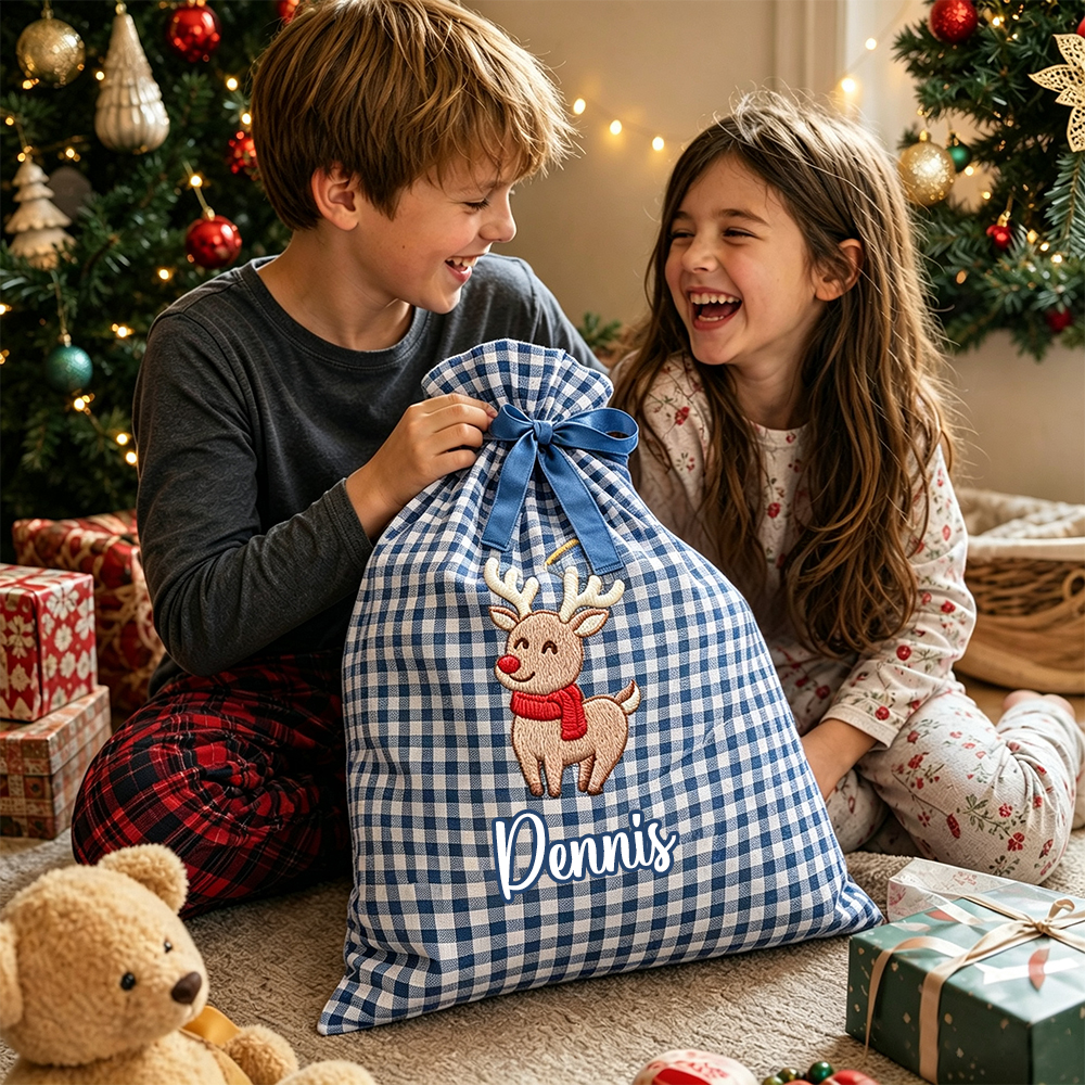 Personalized Plaid Christmas Cute Design Gift Bag | MCGift398