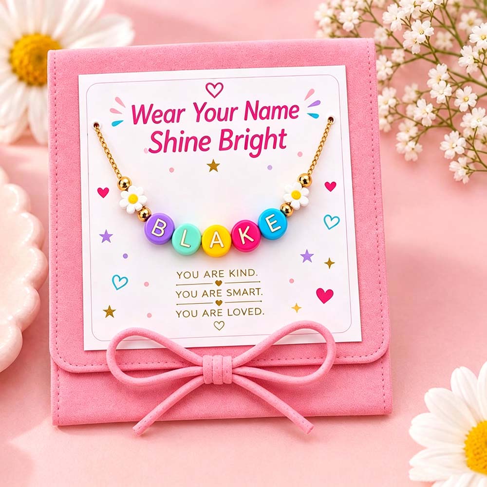 Personalized Multicolored Daisy Heart Bracelet & Necklace Set | CWGift107