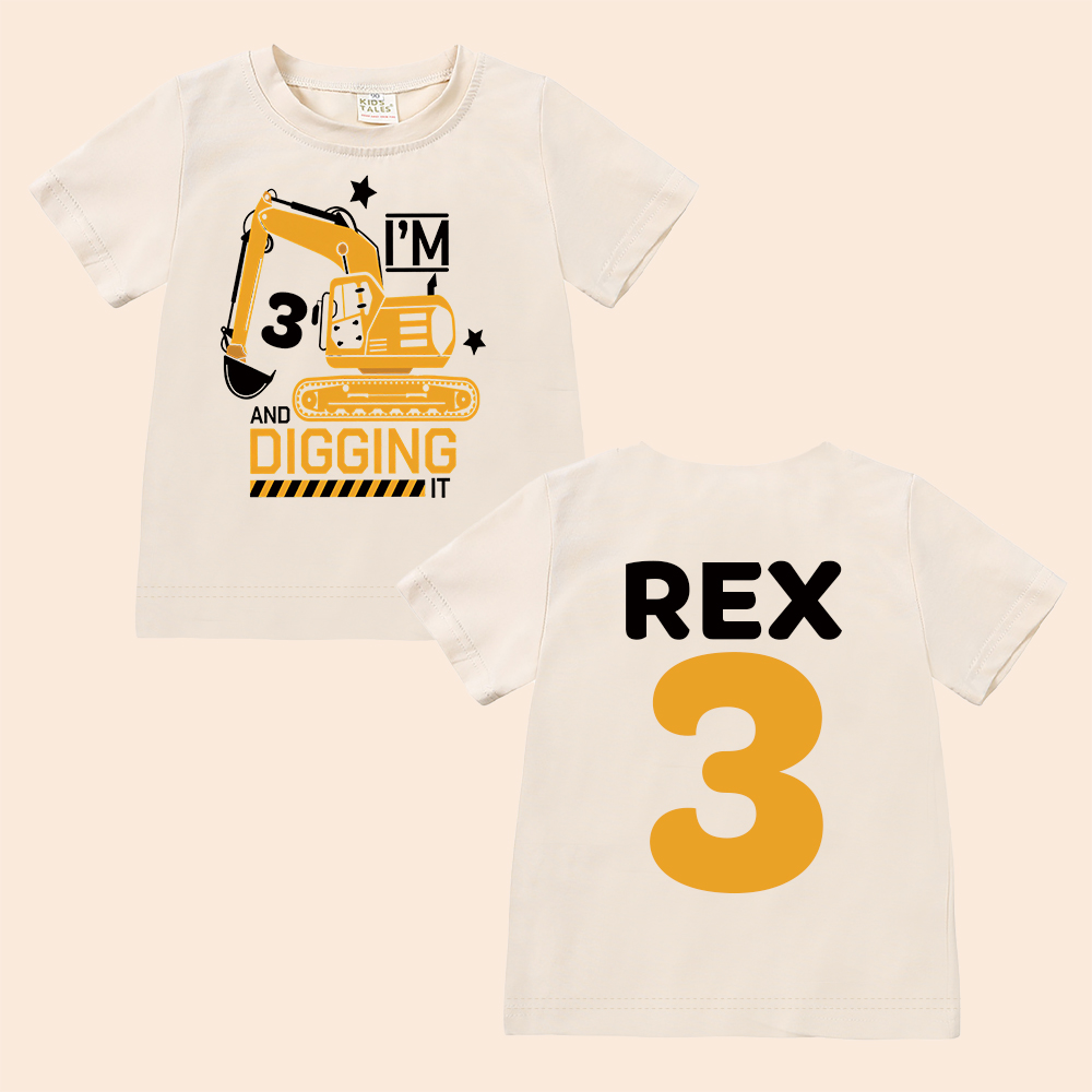 Personalized Construction Digging It Truck Birthday T-Shirt | inBirth26