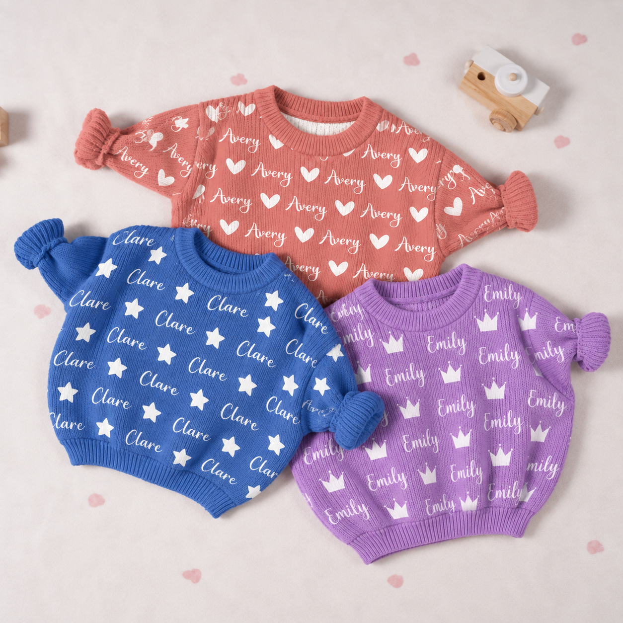Personalized Lovely Kids Name & Icon Colorful Knit Sweater | CWSweater02