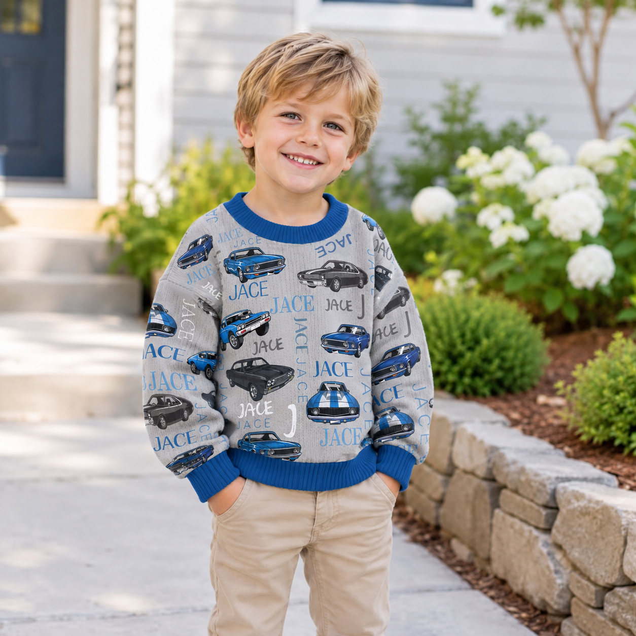 Personalized Lovely Kids Vintage Car Knit Sweater | CWSweater09