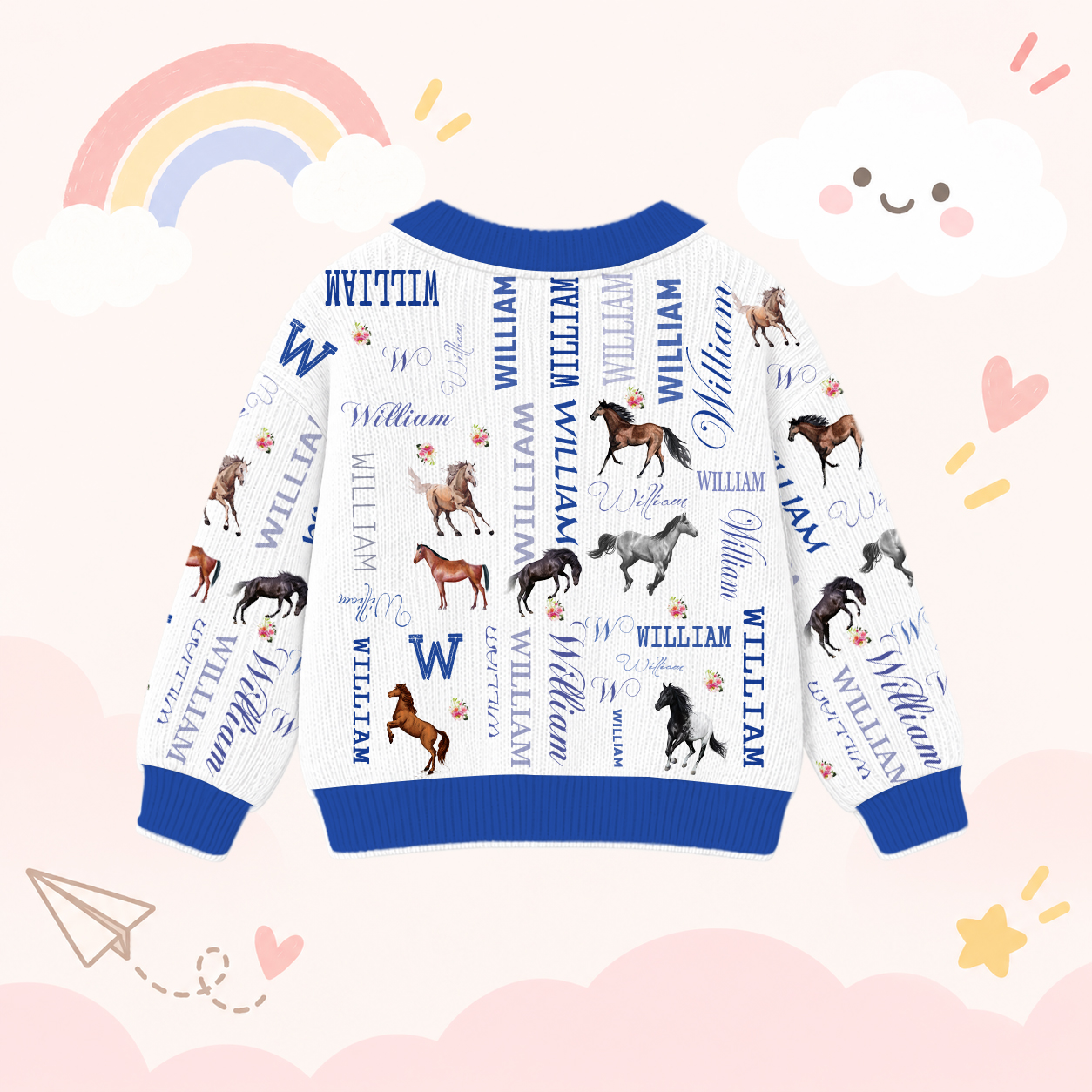 Personalized Lovely Kids Horse Knit Sweater | CWSweater08