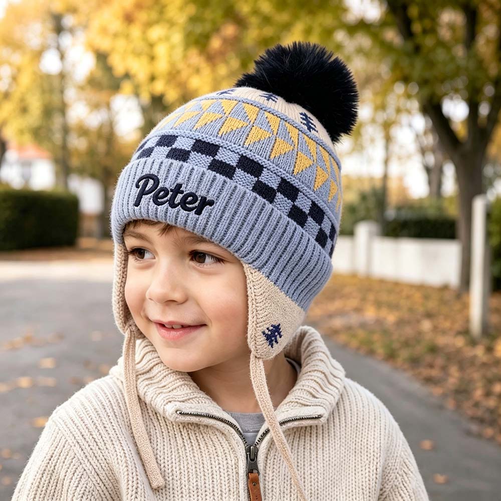 Personalized Embroidered Beanie Pom Pom Hat For Kids | HSKid98