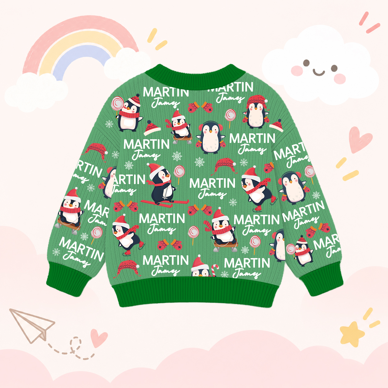 Personalized Lovely Kids Christmas Penguin Knit Sweater | CWSweater14