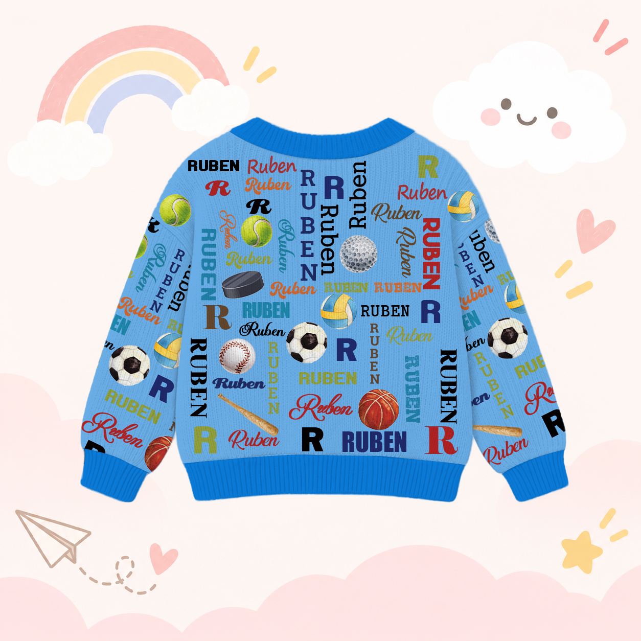 Personalized Lovely Kids Ball Sports Knit Sweater | CWSweater11