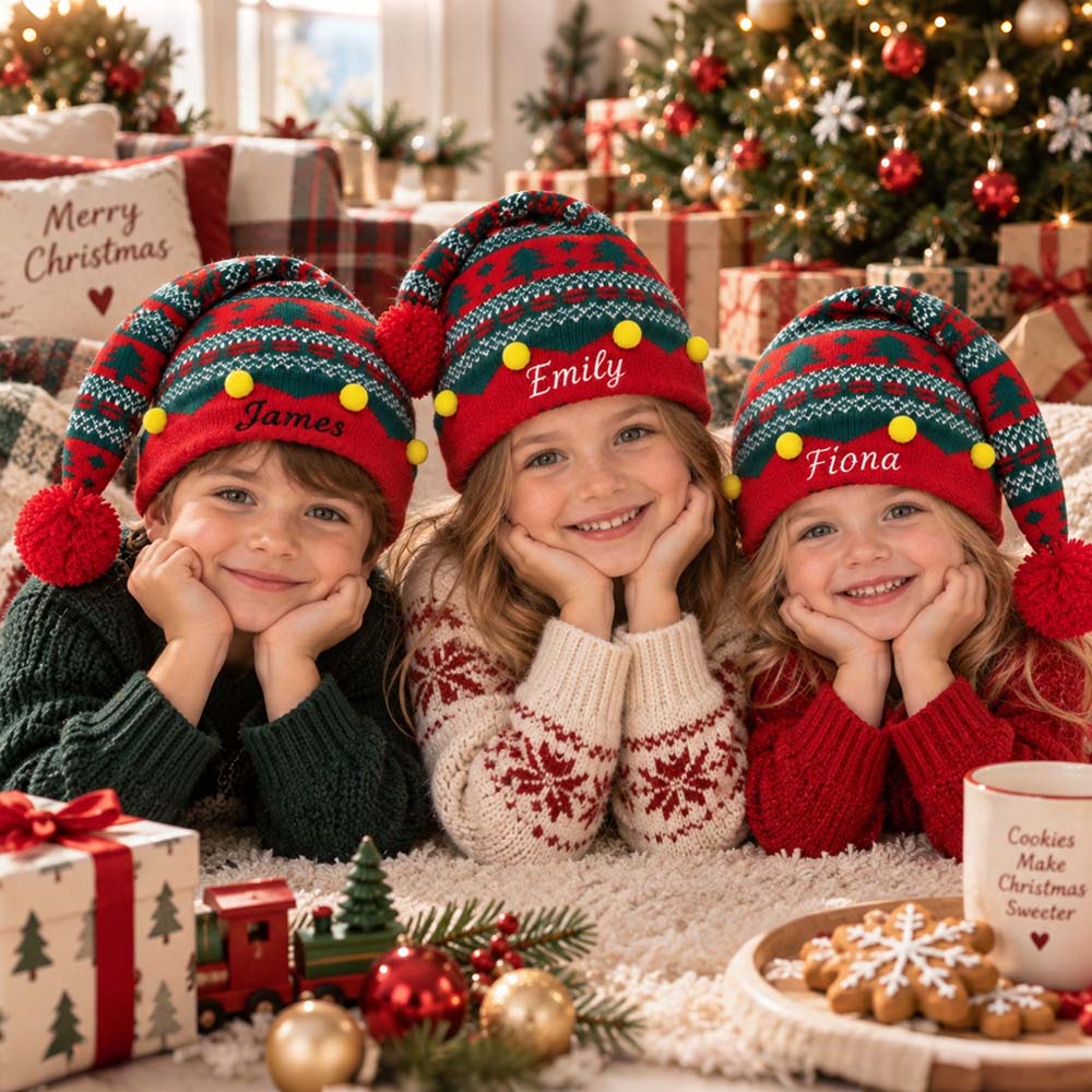 Personalized Embroidery Christmas Knit Beanie For Kid & Adult | MCGift411