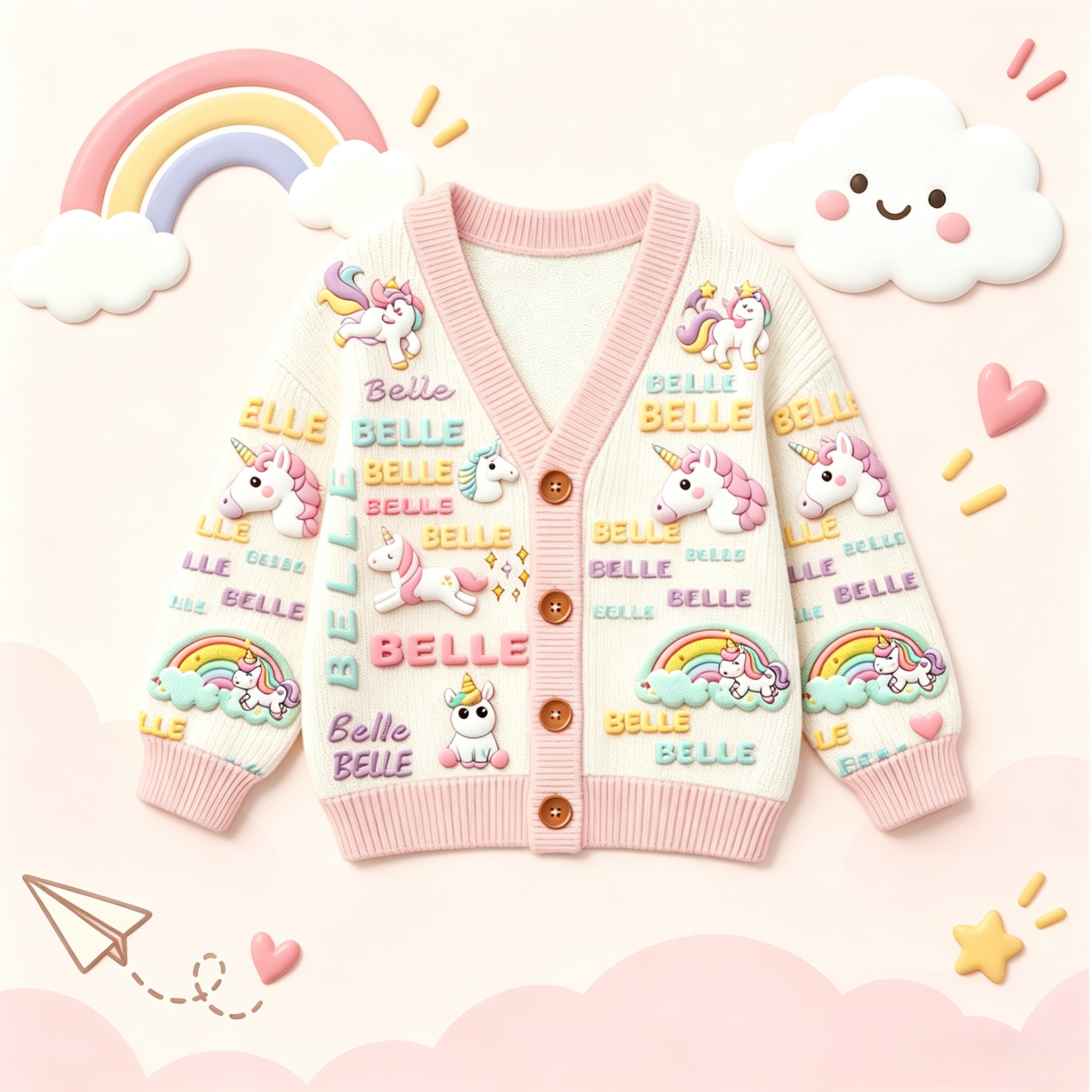 Personalized Lovely Kids Adorable Unicorn Knit Sweater | CWSweater30