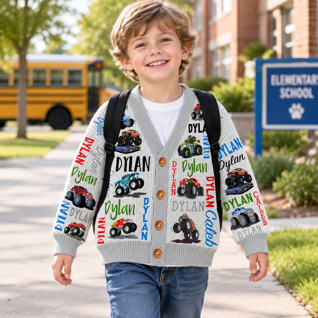 Personalized Lovely Kids Cool Cars Knit Sweater | CWSweater19