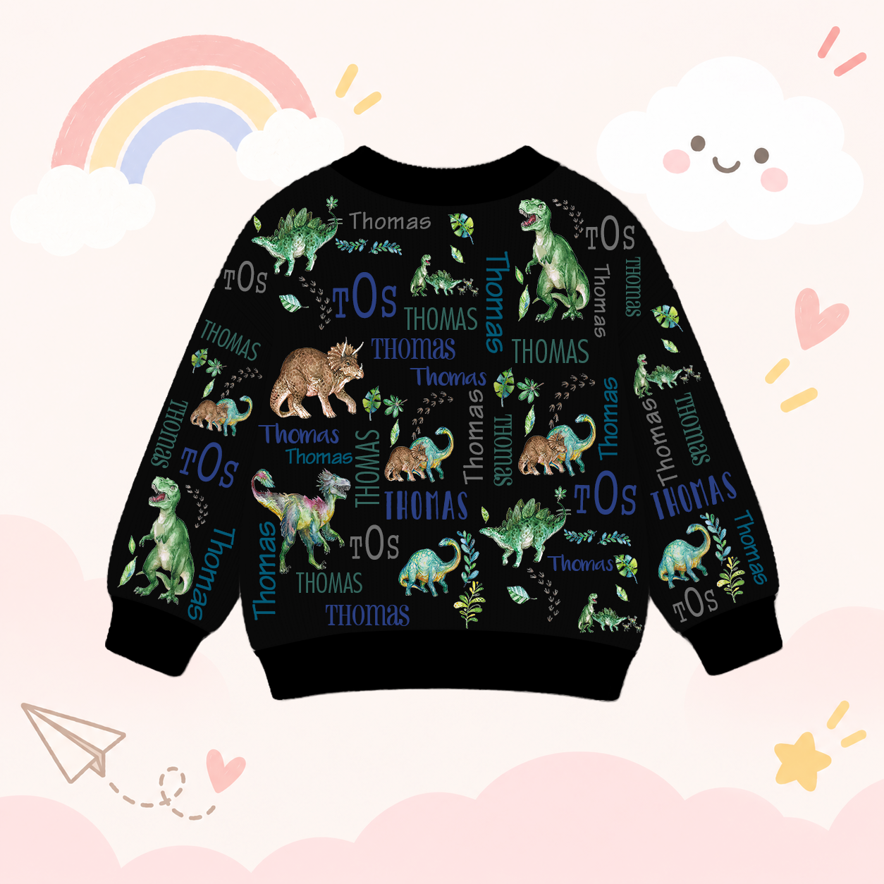 Personalized Lovely Kids Dinosaur Knit Sweater | CWSweater22