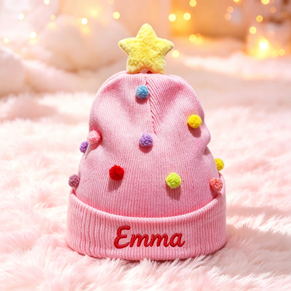 Personalized Embroidery Christmas Pom Pom Beanie For Kids | MCGift416