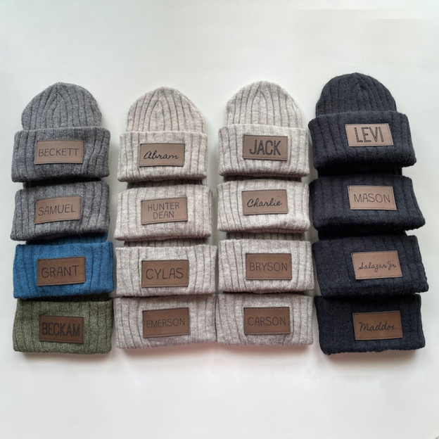 Personalized Leather Patch Infant Beanie for Comfort & Unique | HSKid30