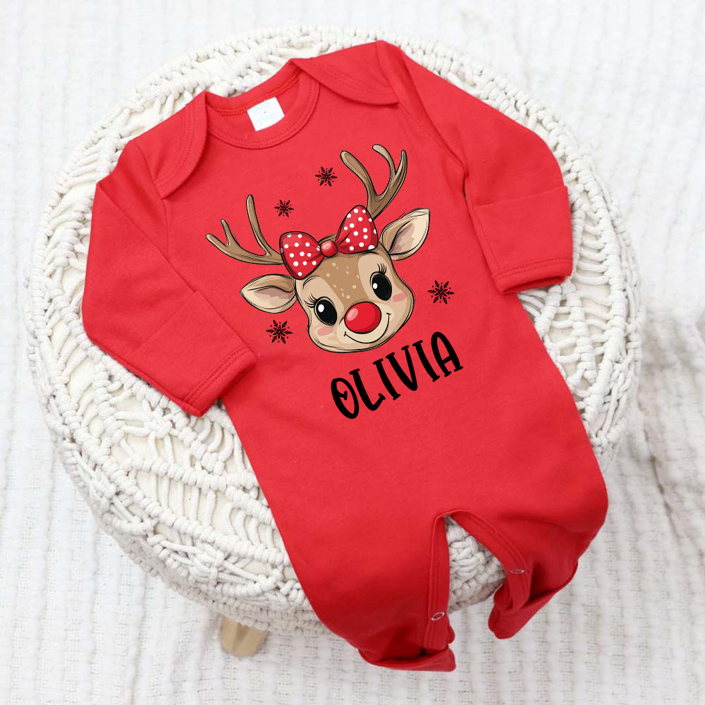 Personalized Baby Christmas Reindeer Romper & Hat Set | MCGift421