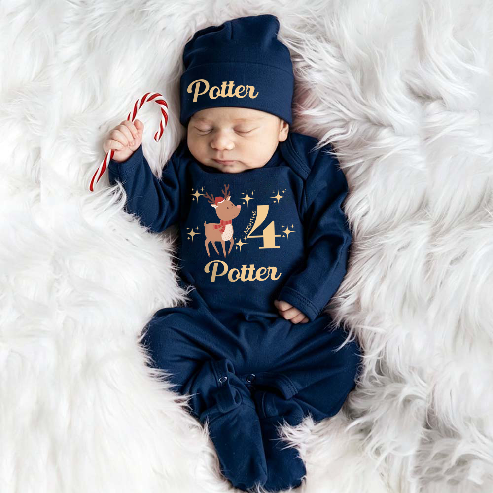 Personalized Baby Christmas Cute Design Romper & Hat Set | MCGift422