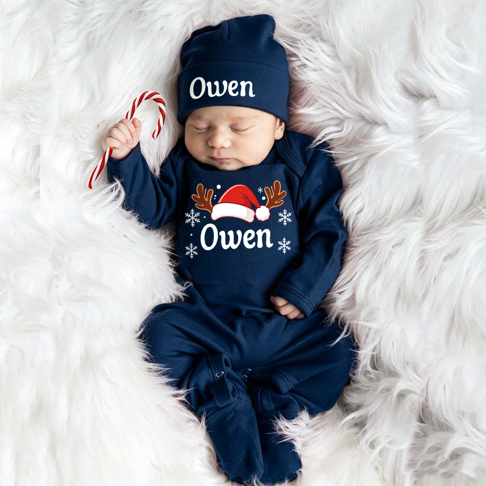 Personalized Baby Reindeer Christmas Hat Romper Set | MCGift423