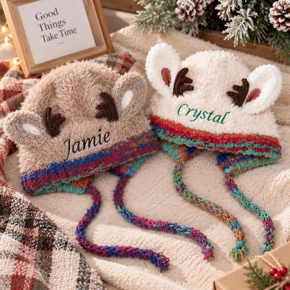 Personalized Embroidered Kids Christmas Reindeer Winter Hat | HSKid106