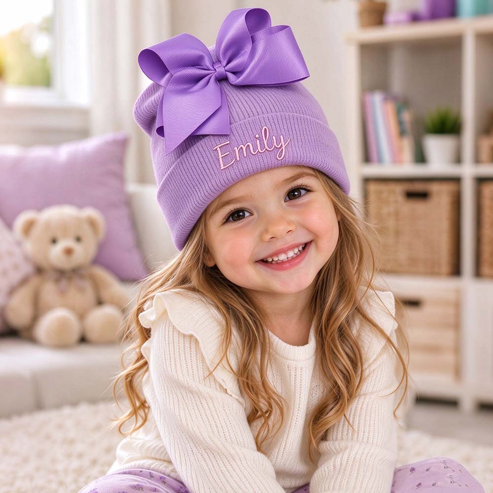 Personalized Embroidered Soft Hat With Bow For Baby & Kids | HSKid102
