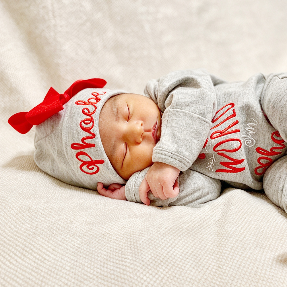Personalized Embroidery Baby Girl Coming Home Romper and Hat Set | CWBaby425