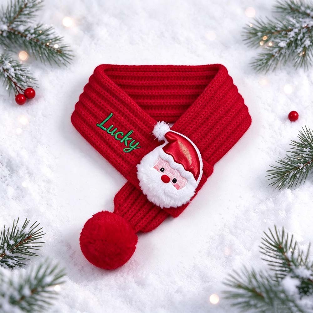 Personalized Embroidered Christmas Cute Knit Pet Scarf | MCGift436