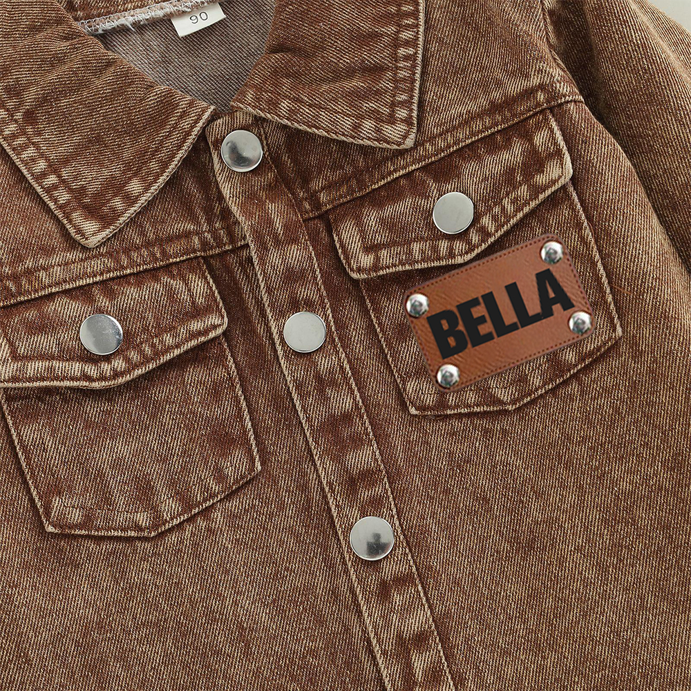 Personalized Leather Patch Brown Denim Jacket | inJacket43