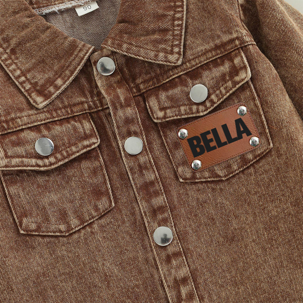 Personalized Leather Patch Brown Denim Jacket | inJacket43