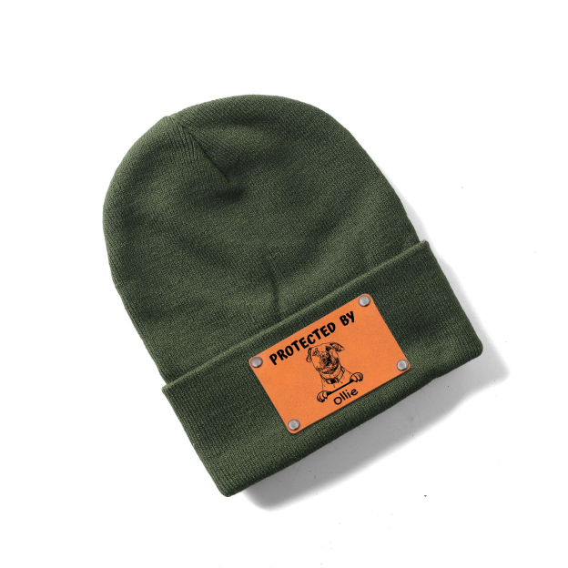 Personalized Vegan Leather Patch Baby Puppy Beanie | HSKid39