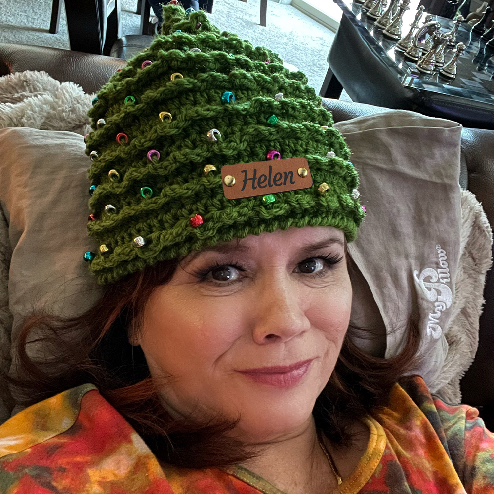 Personalized Leather Patch Christmas Tree Crochet Hat | MCGift51