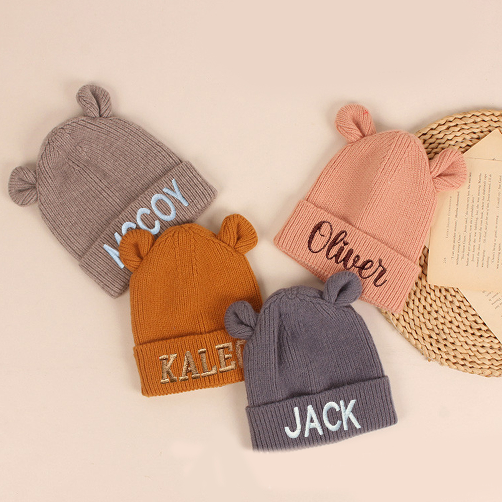 Personalized Cute Bear Beanie With Ears | HSKid41