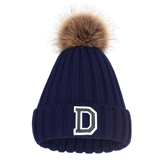 Personalized Initial Patch Pom Pom Beanie Hat | HSKid45