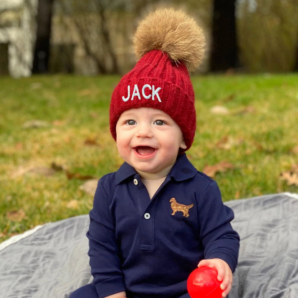 Personalized Embroidery Kid Pom Pom Hat With Scarf | HSKid48