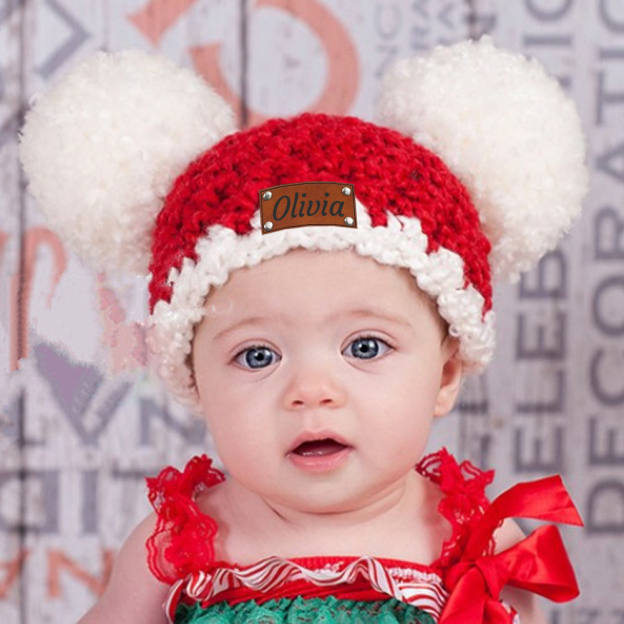Personalized Leather Patch Christmas Pom Pom Hat | MCGift64 