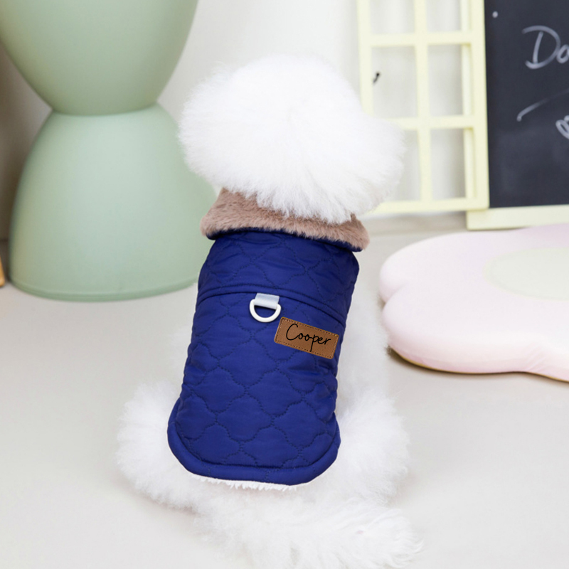 Personalized Leather Patch Pets Warm Jacket | BKPet93