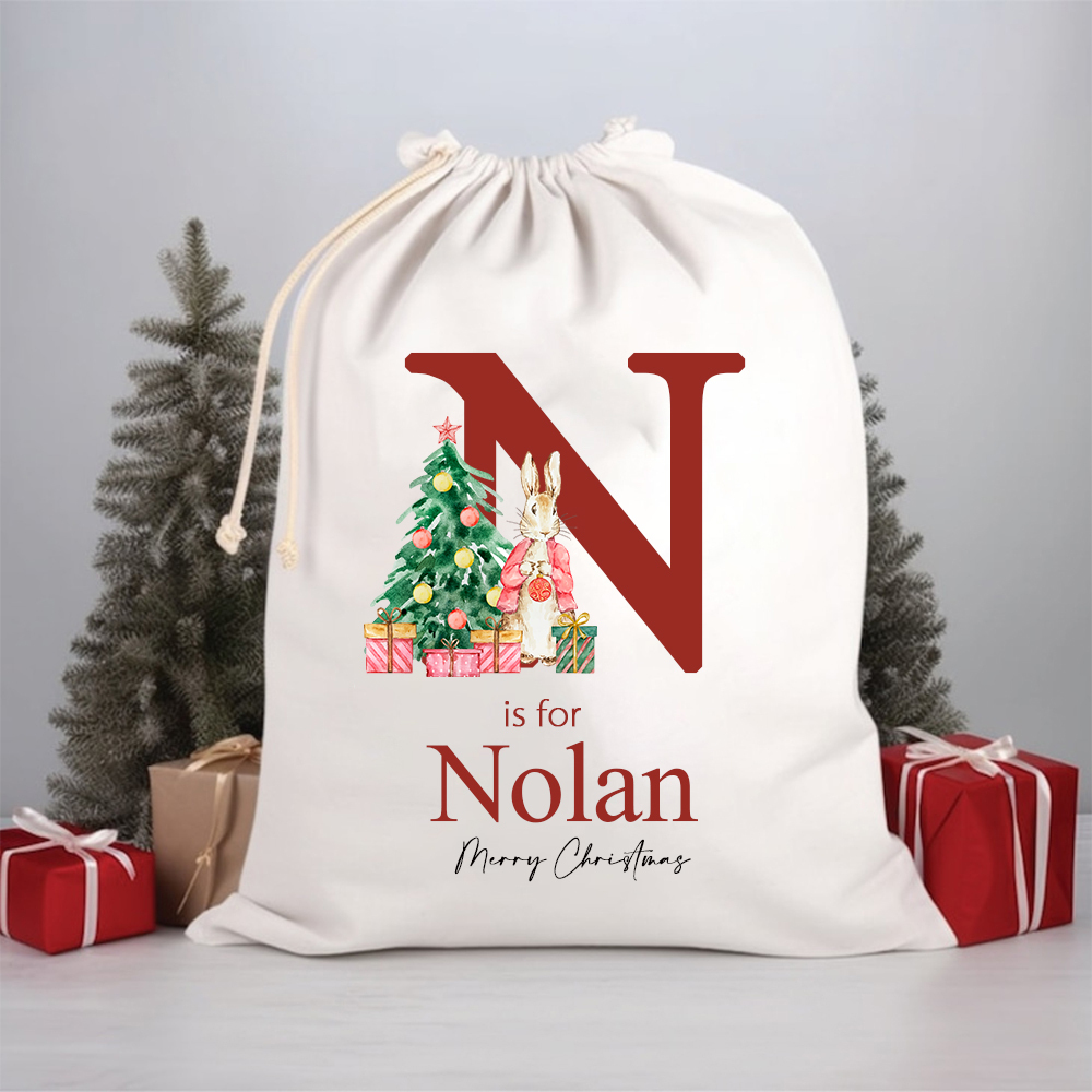 Personalized Name & Initial Bunny Christmas Gift Sack | MCGift89