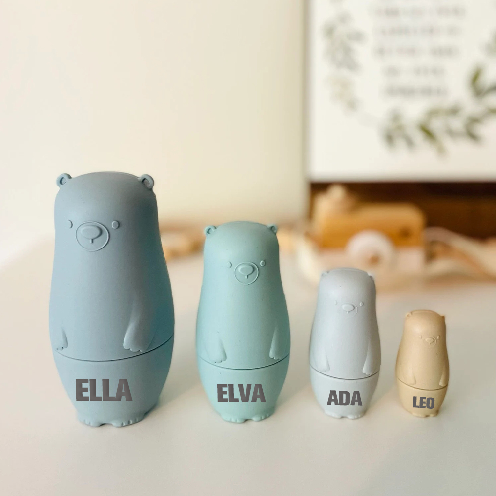 Personalized Silicone BPA Free Stacking Bears Matryoshka Toy | CWToy102