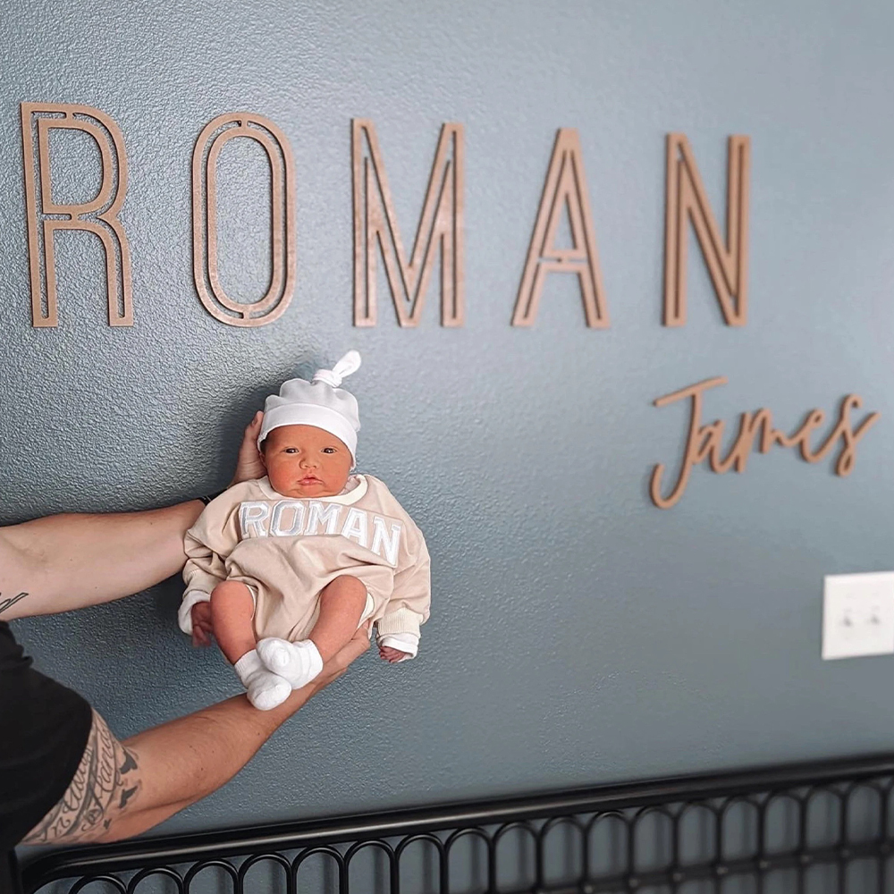 Personalized Letter Patch Neutral Baby Sweatshirt Romper | CWBaby114