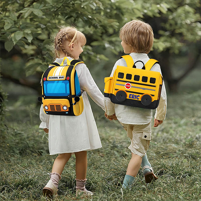 Personalized 3D School Bus Backpack with Insulation Lunch Box