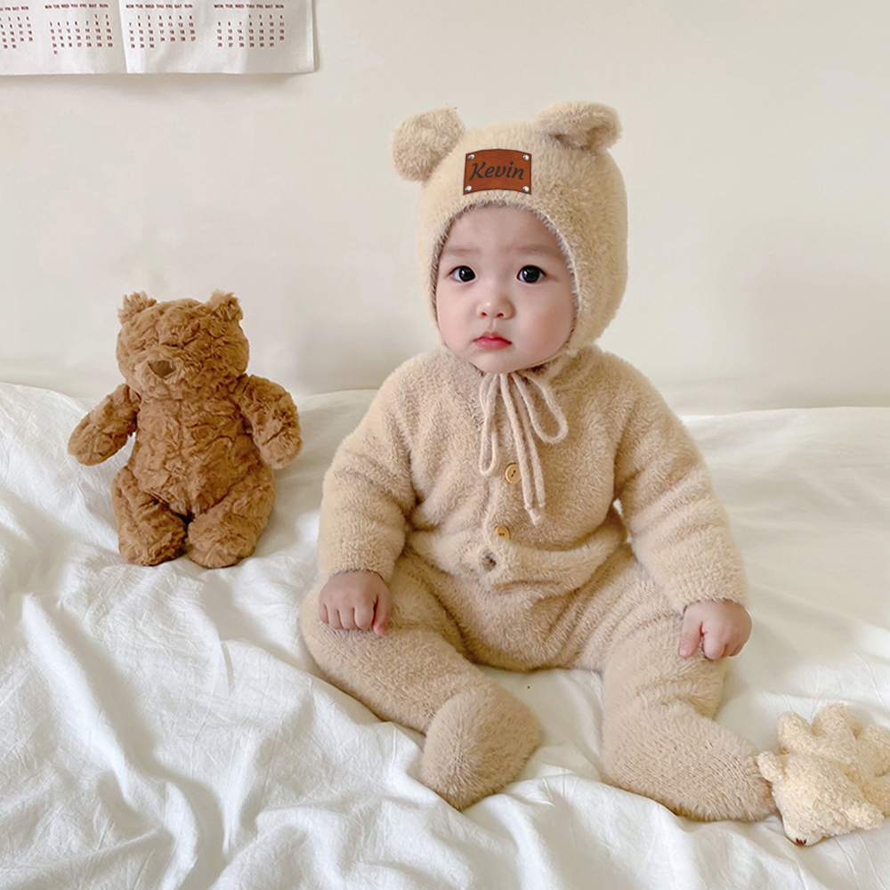 Personalized Baby Mink Cashmere Jumpsuit With Hat | CWBaby116
