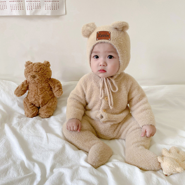 Personalized Baby Mink Cashmere Jumpsuit With Hat | CWBaby116