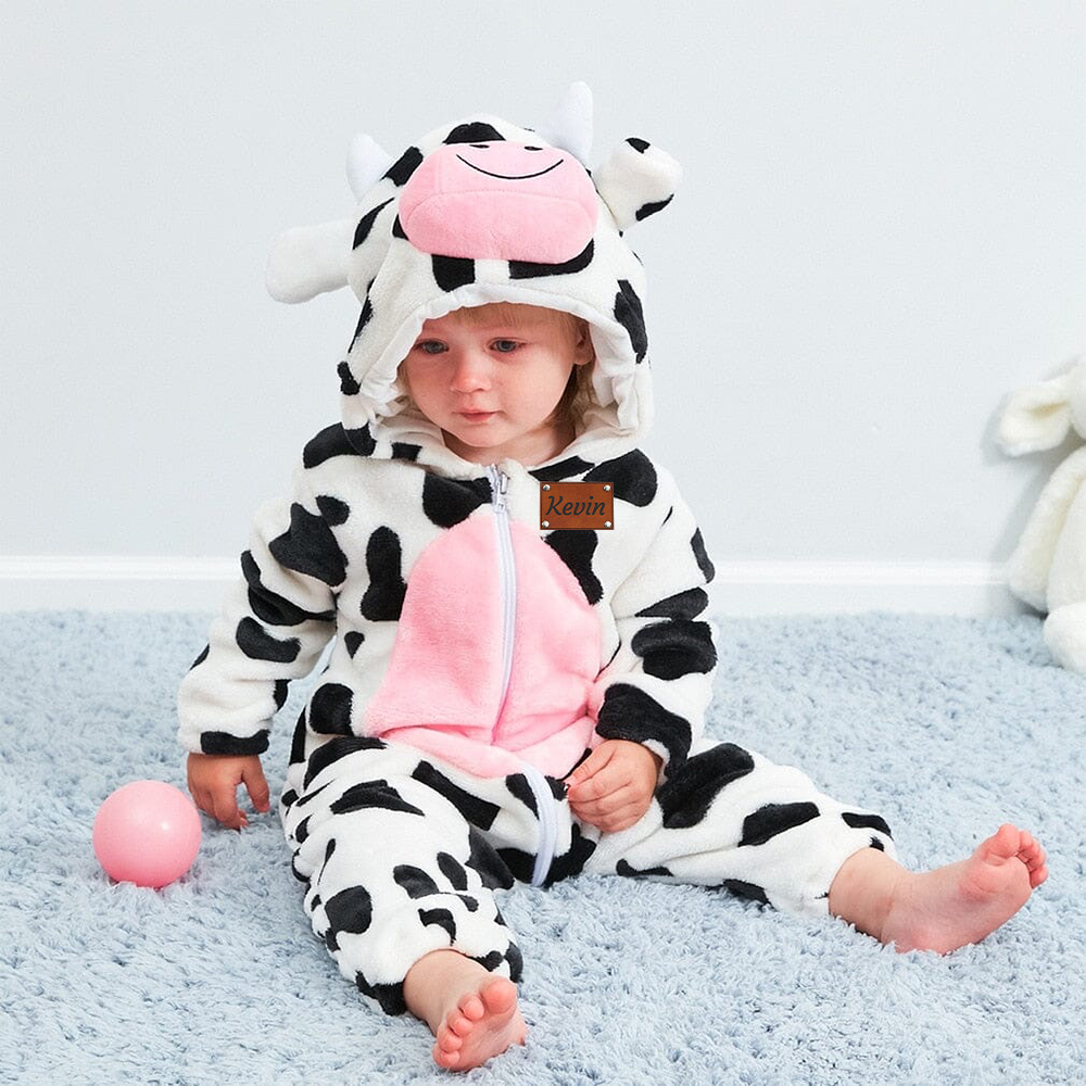 Personalized Leather Patch Baby Animal Romper  | CWBaby122