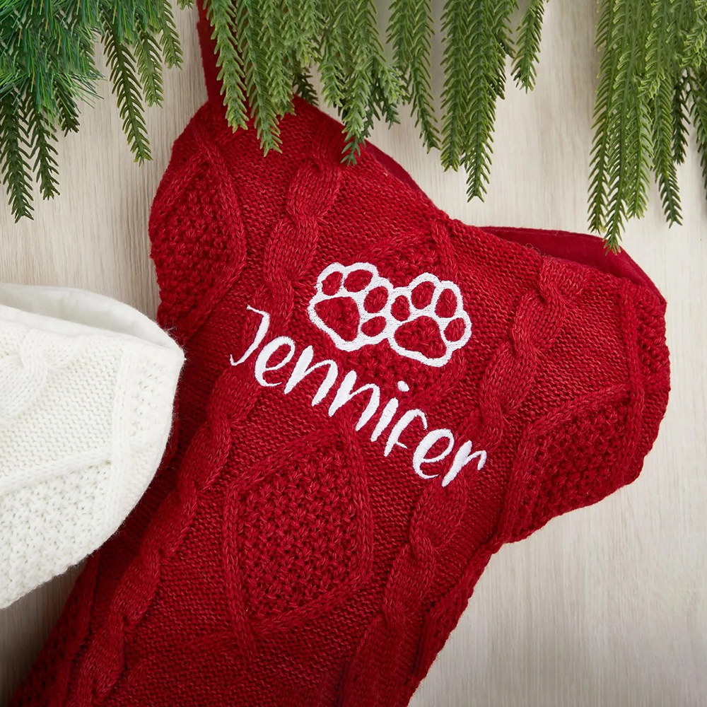 Personalized Embroidery Dog Bone Christmas Stocking | MCGift10301