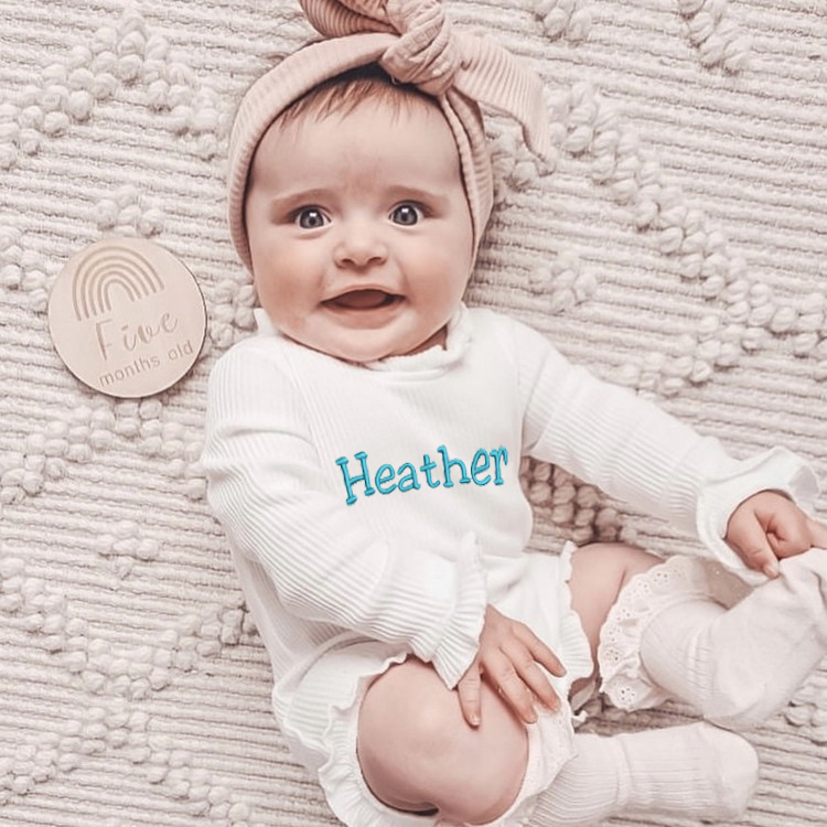 Personalized Embroider Ruffle Romper and Bow Set | CWBaby132