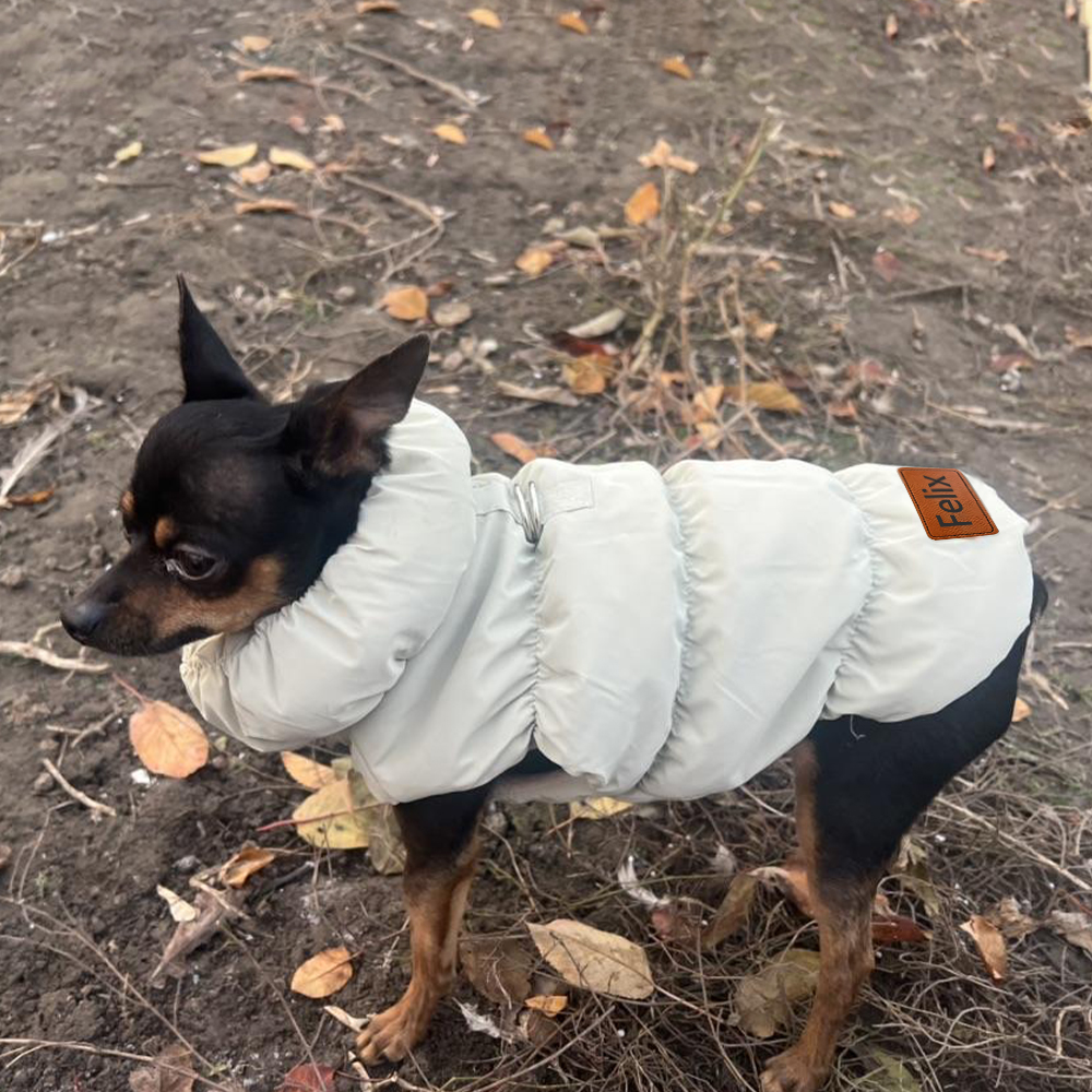 Personalized Leather Patch Pets Warm Puffer Jacket | BKPet140