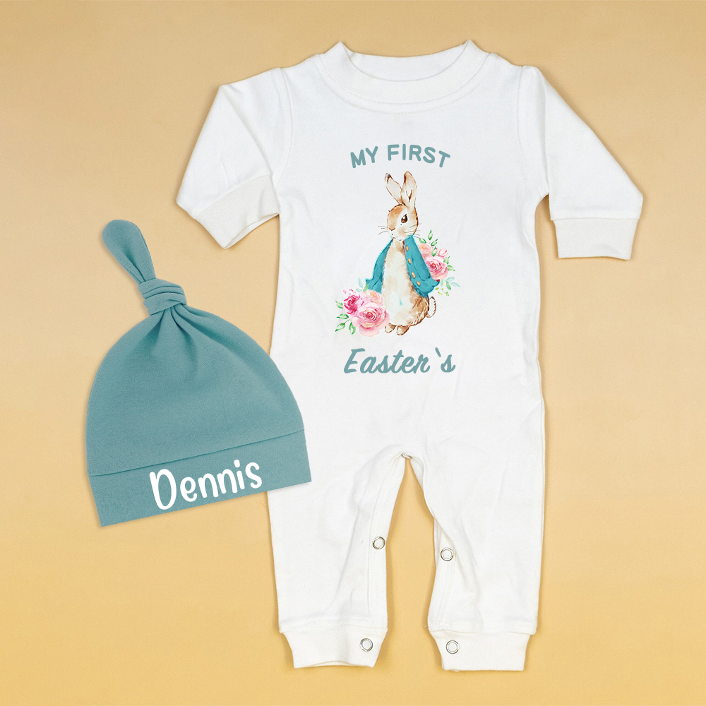 Personalized Baby First Easter Ropmer and Hat Set | CWBaby139