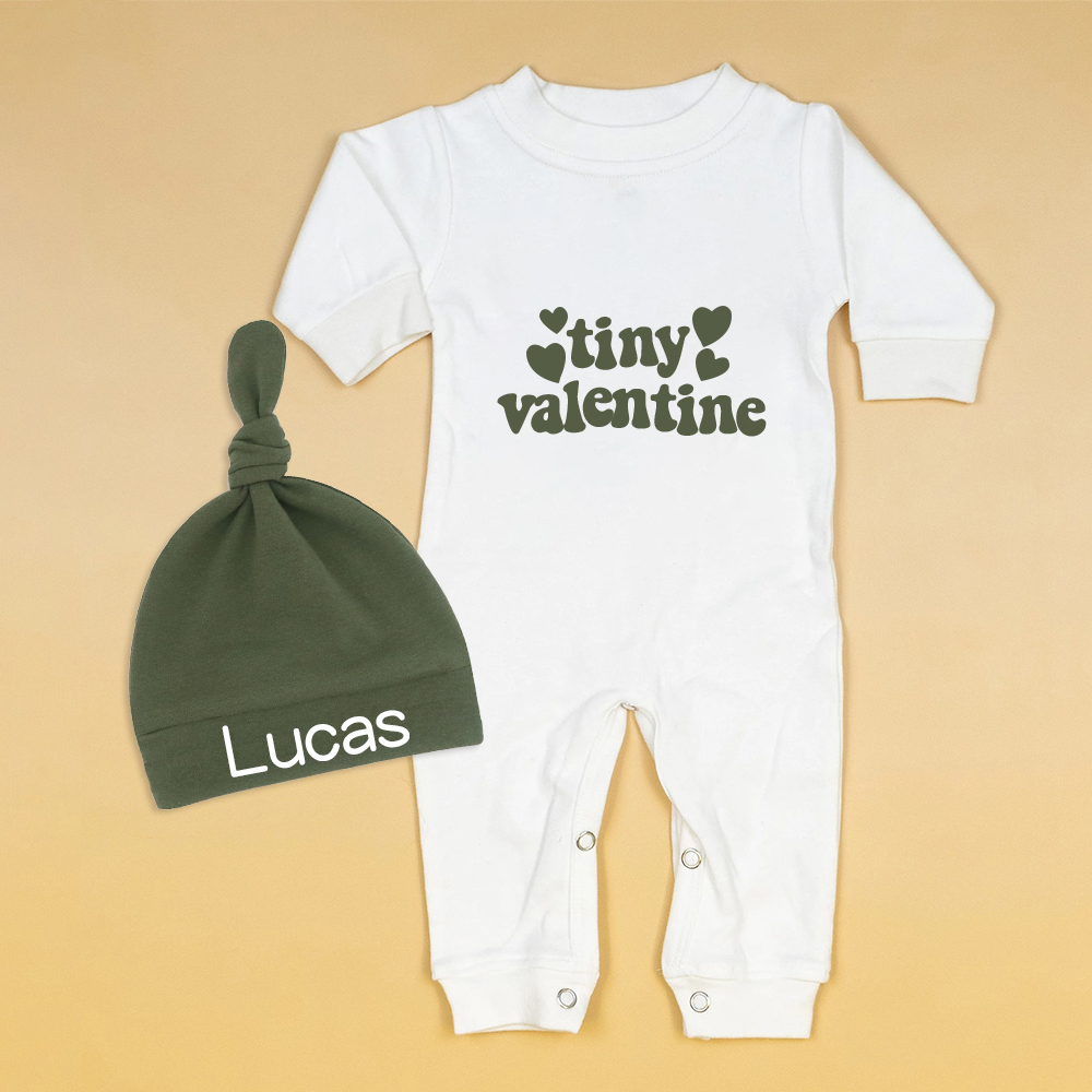 Personalized Baby First Valentine Ropmer and Hat Set | CWBaby144
