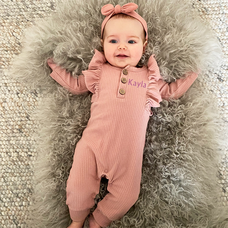 Personalized Baby Girls Ruffle Knit Bodysuit | CWBaby150
