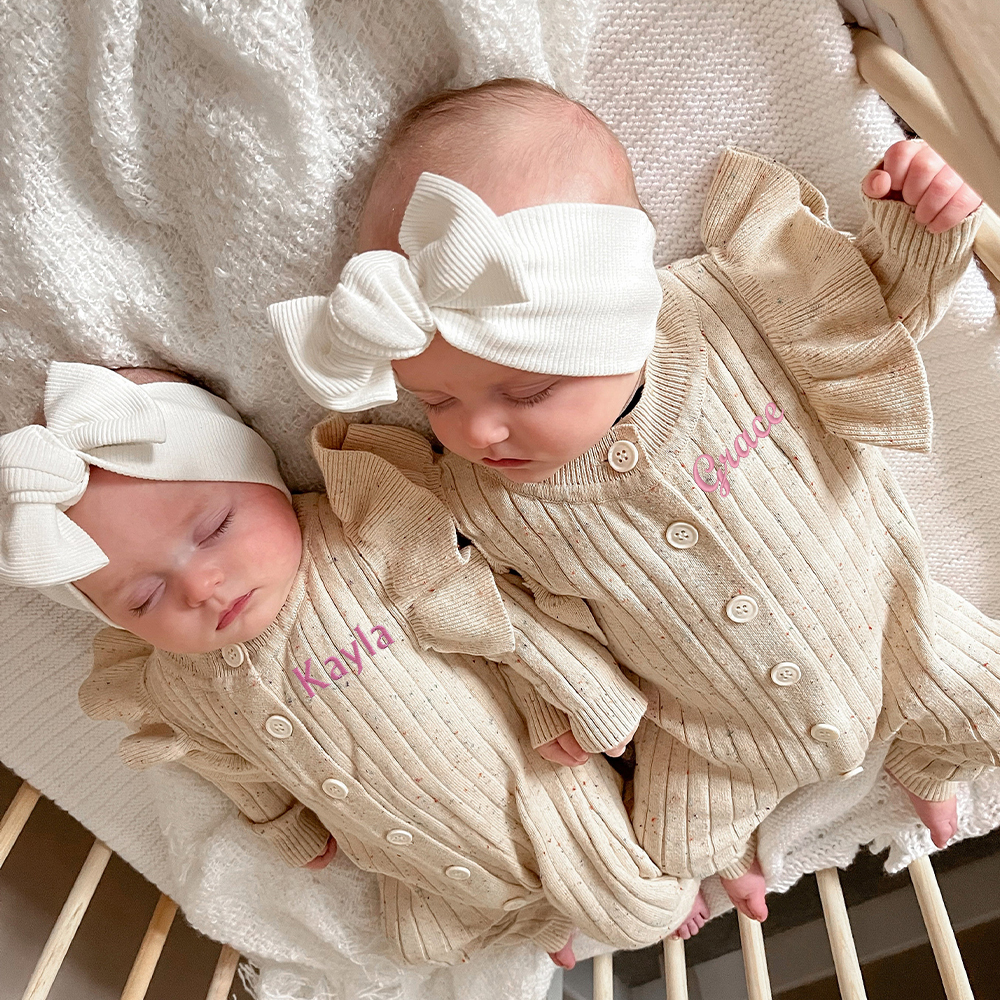 Personalised Embroidery Baby Ruffle Knit Romper | CWBaby149